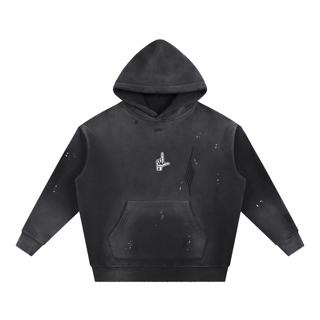 Vintage Washed Frayed Fleece Hoodie