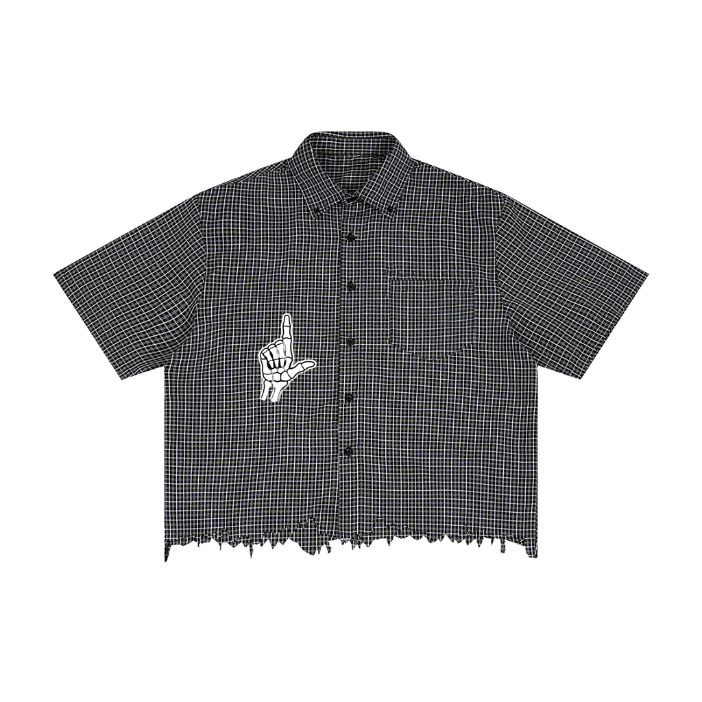 Unisex Distressed Plaid Boxy Shirt