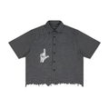 Unisex Distressed Plaid Boxy Shirt