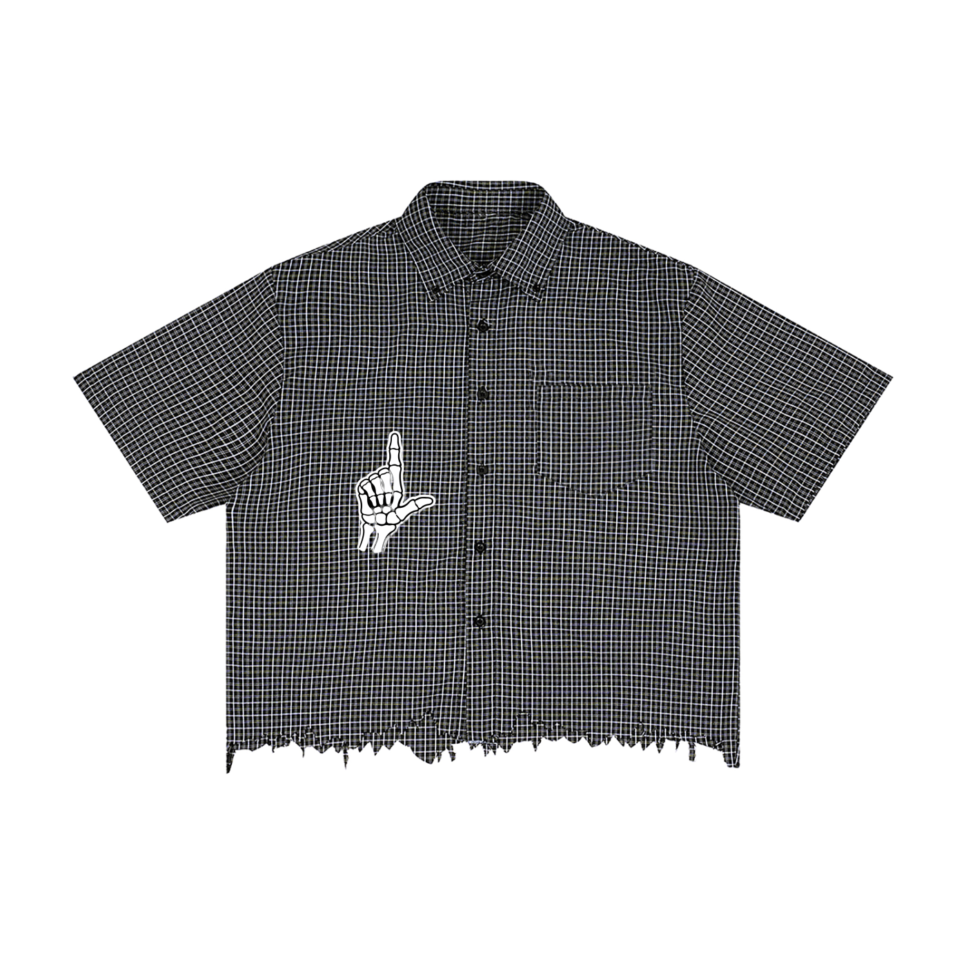 Unisex Distressed Plaid Boxy Shirt