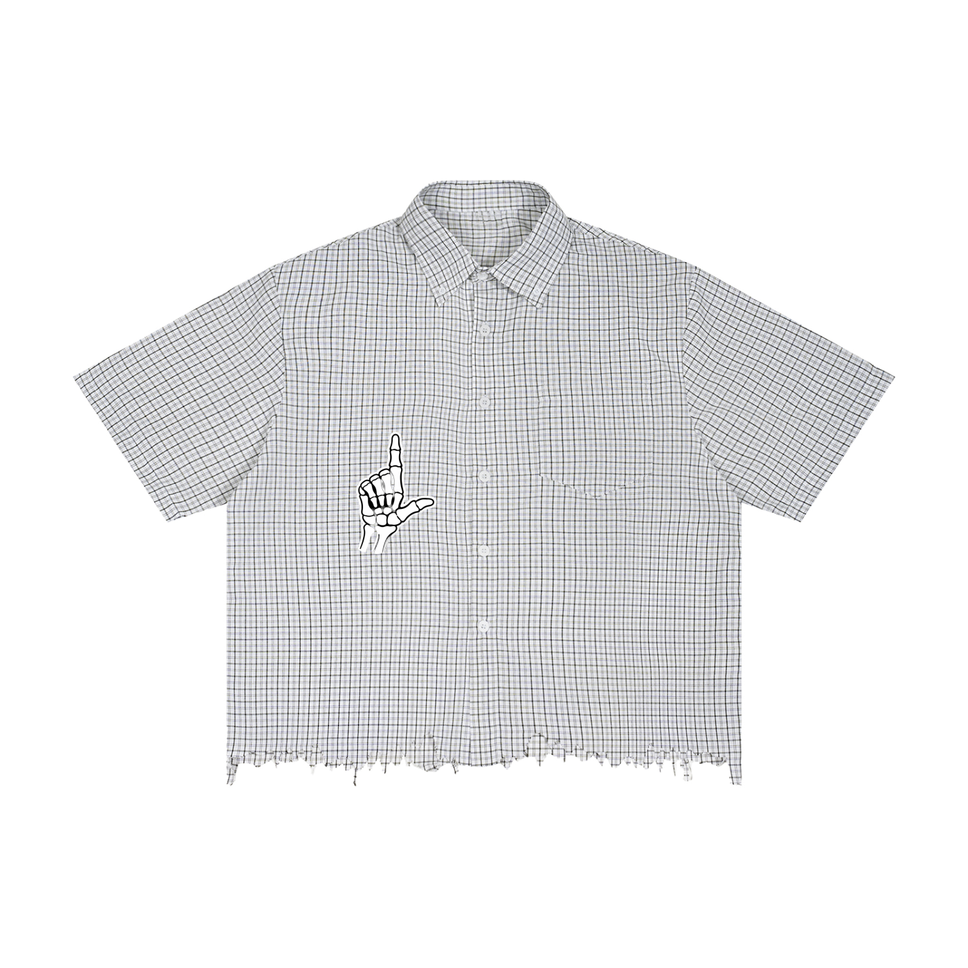 Unisex Distressed Plaid Boxy Shirt