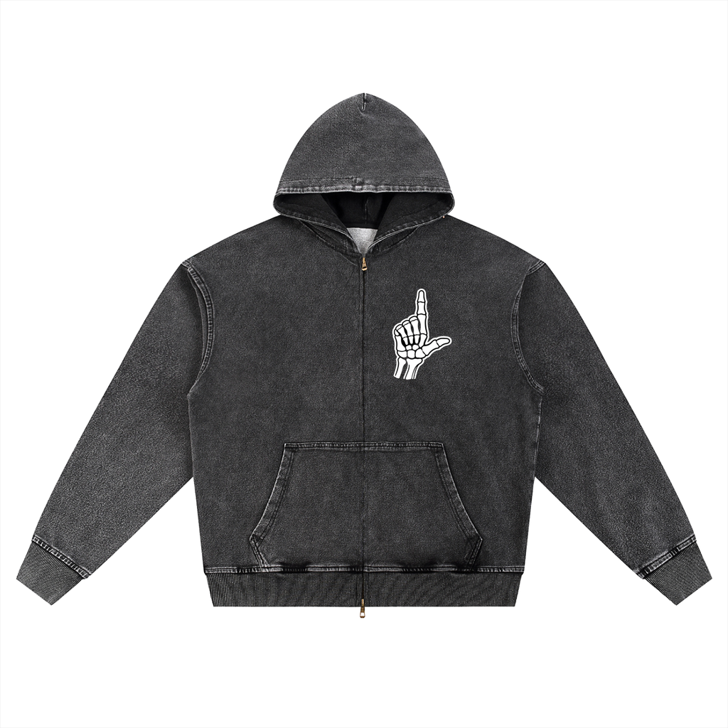 Snow Wash Oversized Zip-Up Hoodie