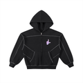 Contrast-Stitched Boxy Fleece Zip Hoodie