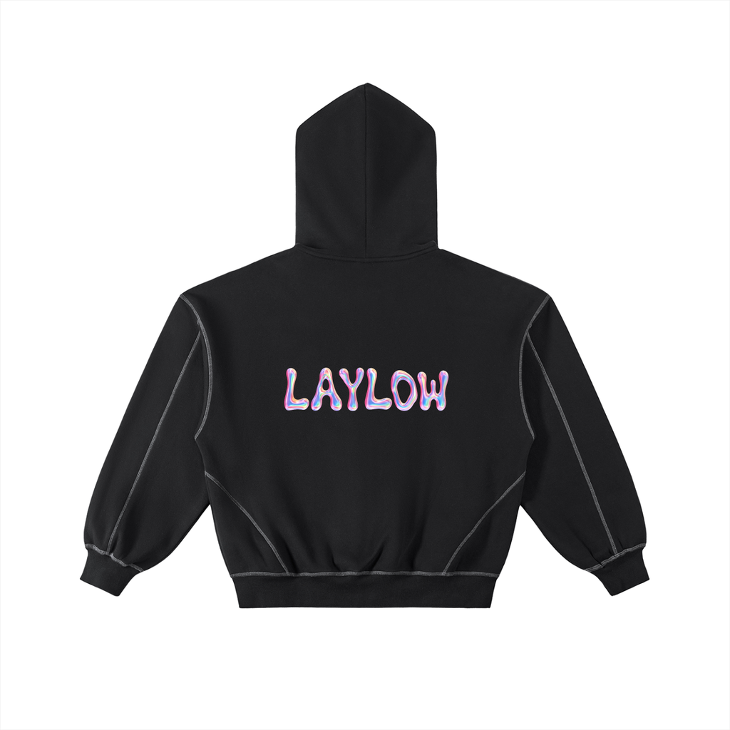 Contrast-Stitched Boxy Fleece Zip Hoodie