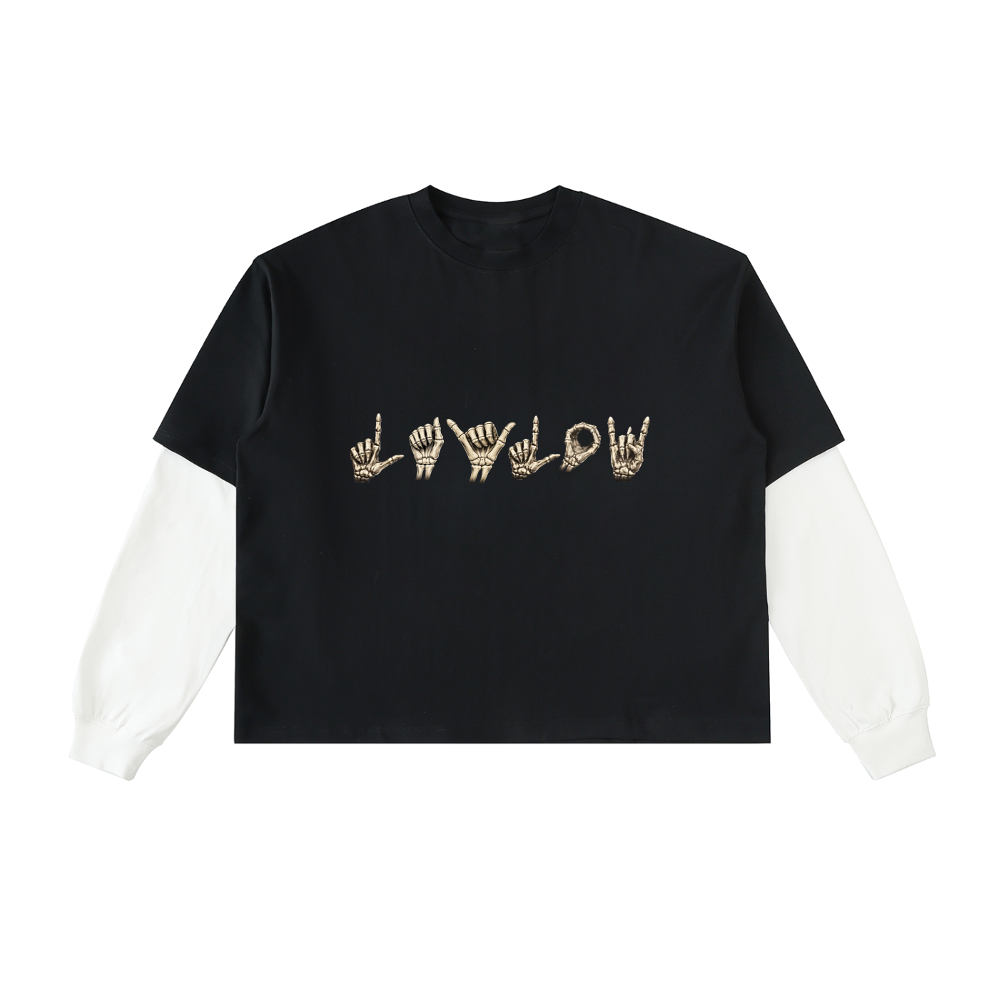 Layered Contrast Sleeve Cotton T-Shirt- “skater tee “